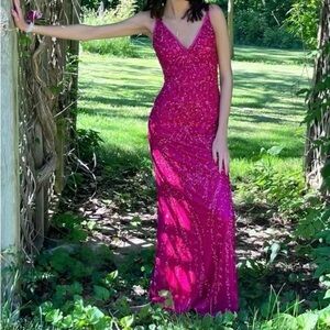 Primavera Elegant Pink Sequin Prom Dress